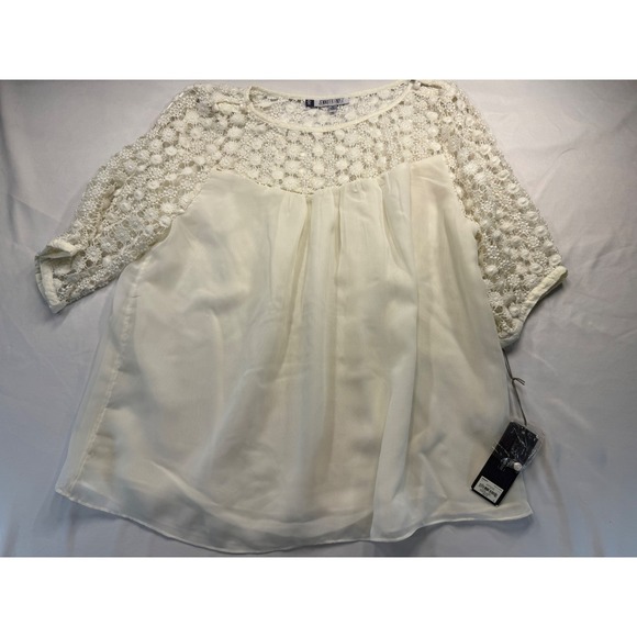 Jennifer Lopez Tops - Jennifer Lopez Womens XL Bright White Crochet Lace Chiffon Blouse Miami Sunset